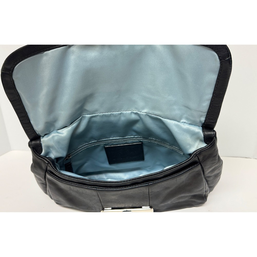Coach Black Leather Shoulder Bag Flap Turnlock Closure Silver Hardware Hobo‎ - Picture 9 of 12